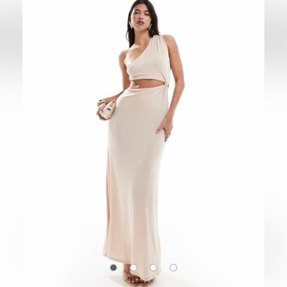 NWOT ASOS Design One Shoulder Cutout Knot Slinky Maxi Dress Blush Pink XS 0 2